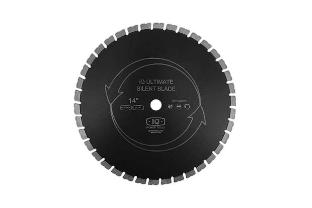 Diamond saw blade with 'IQ Ultimate Silent Blade' text on a white background