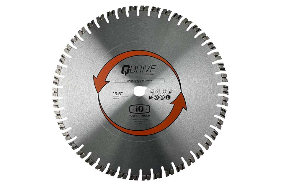 Circular saw blade with 'QDrive' branding on a white background