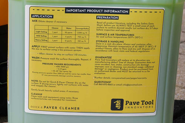 quick-e-paver cleaner, 5gallons, 5gal, clean pavers, patio, walkway, dirt, grime, easy, instructions