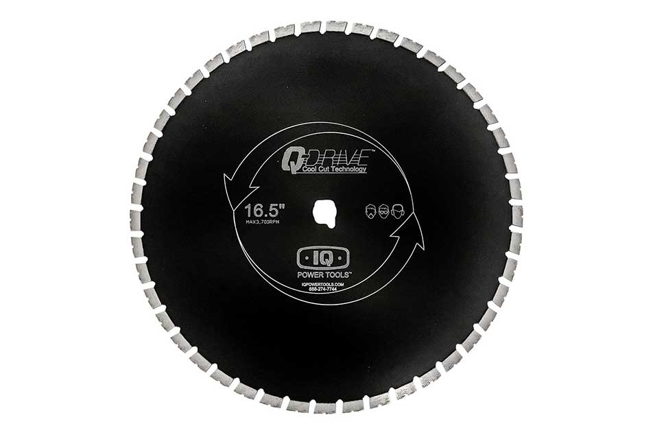 Diamond saw blade with Q-Drive branding on a white background