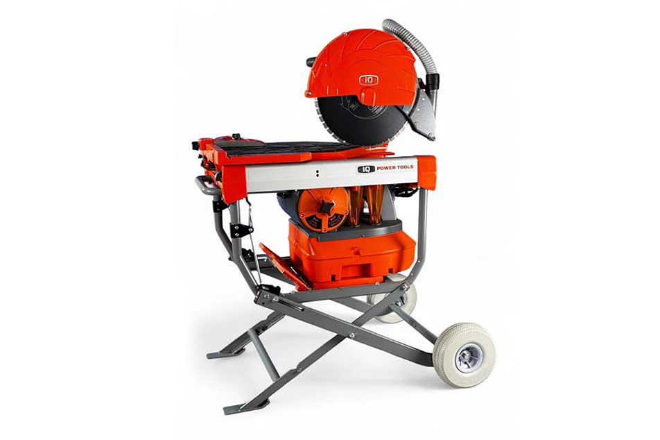 Circular saw on a stand with a white background
